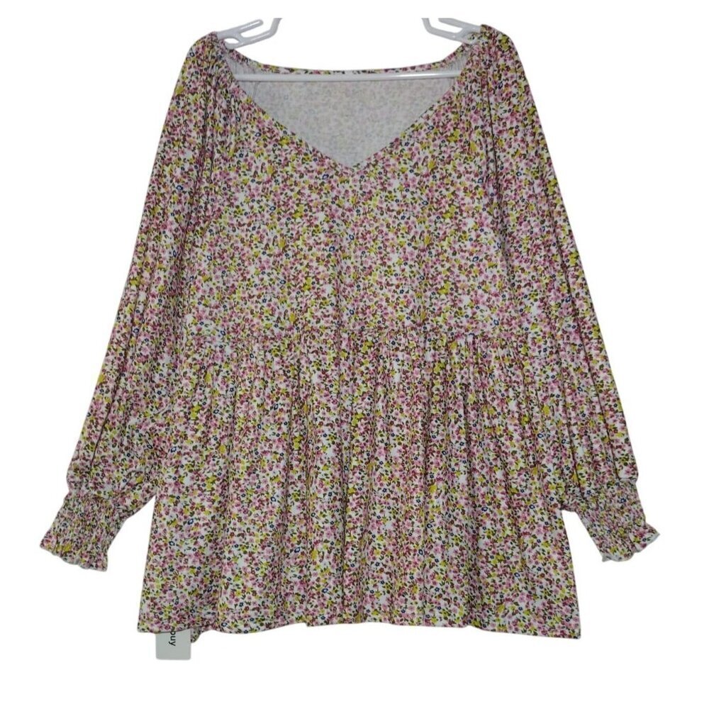 Women's Bohemian Floral Print Long Sleeve Blouse Tops 2XL NWT.